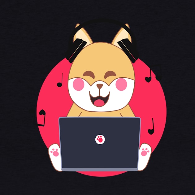 Kawaii shiba inu dog listening to music quarantine by Ralph Hovsepian